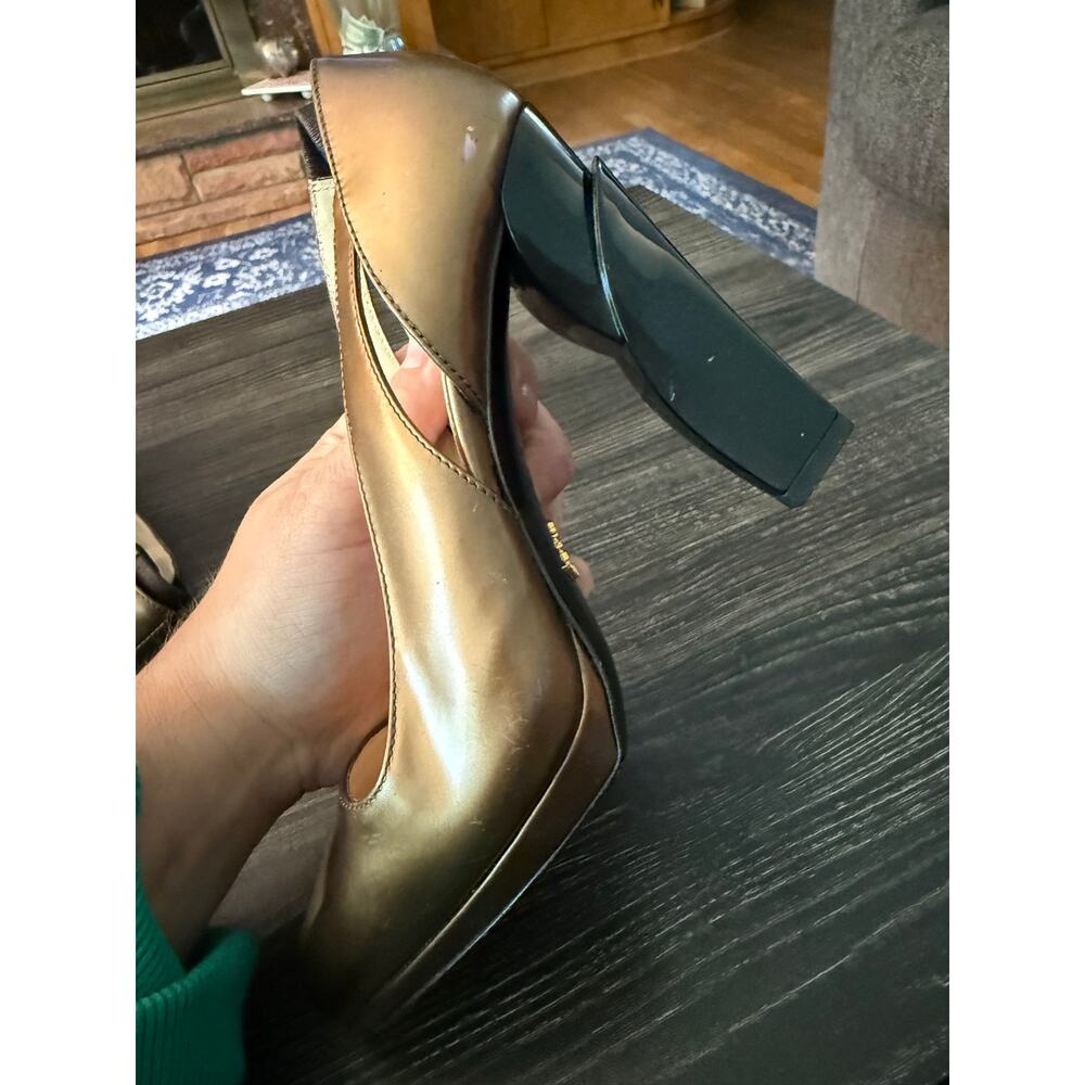 Prada Metallic Bronze Leather Slingback Pumps Sz. 36 (COA) - Picture 7 of 9